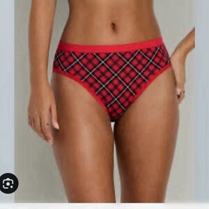 Old Navy Women's Bikini Panties High Waisted Red Plaid Holiday Cotton Stretch M